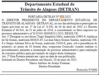 Créditos: Divulgação/Diário Oficial AL Créditos: Divulgação/Diário Oficial AL